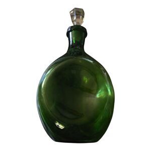 Vintage Emerald Green Glass Decanter Bottle with Stopper Pinched